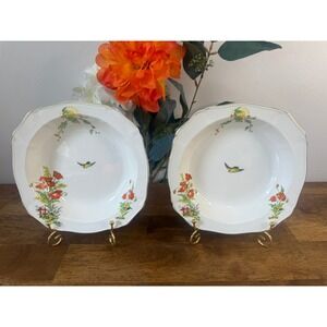 Vintage Alfred Meakin England Soup Bowls Poppy Floral Bird Cottagecore Decor